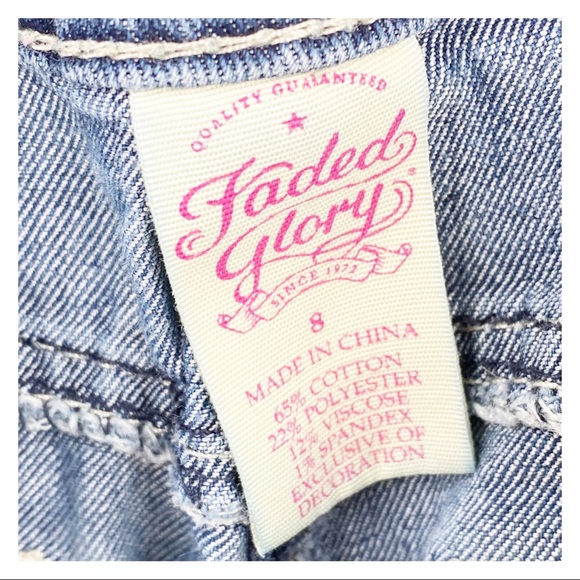 Faded Glory Girls Jeans Embellished Button Close Pockets Size 8 - Picture 5 of 7